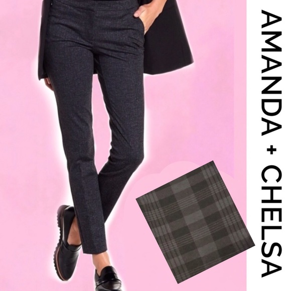 Amanda & Chelsea Pants - AMANDA + CHELSA Gray/Black Plaid Pants 4